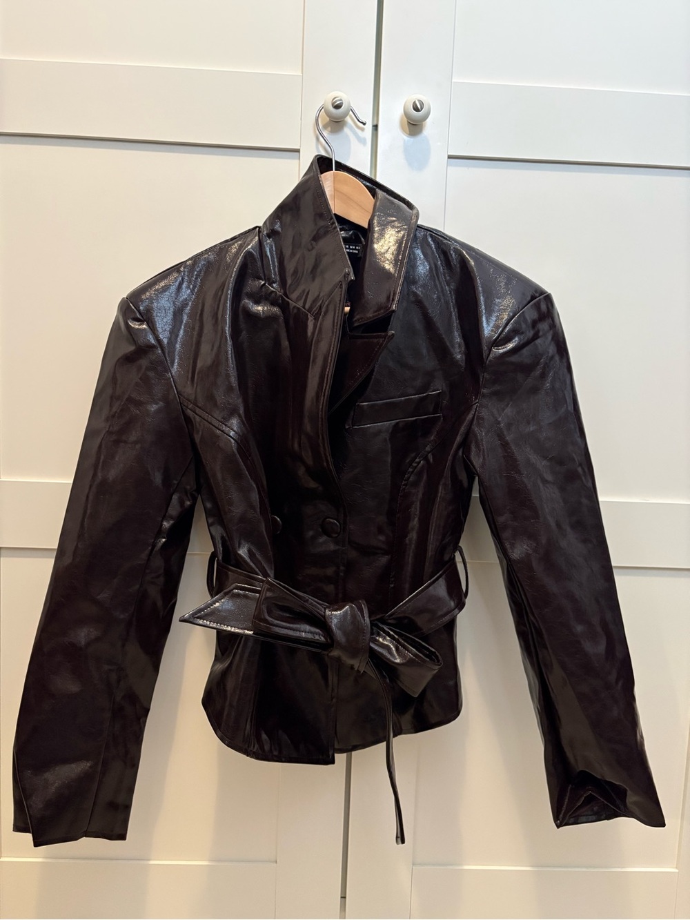SHEIN Black Belted Faux Leather Jacket